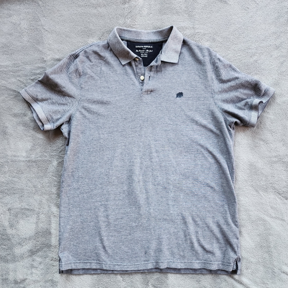 Banaba Republic Men's Heathered Blue Two Button Short Sleeve Collared Polo